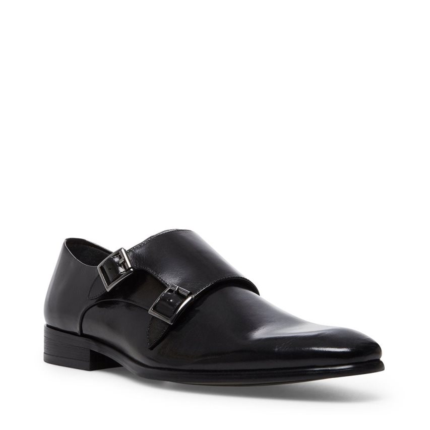 Black Steve Madden Beaumont Leather Men's Loafers | PH 2567NVY